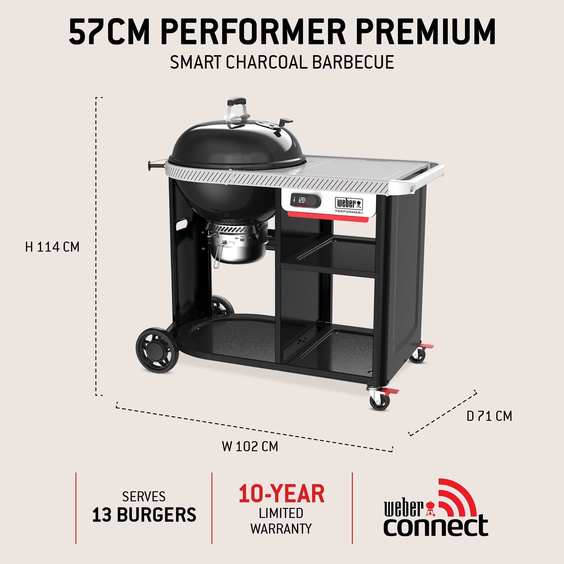 Weber 57cm Performer Premium Smart Charcoal Grill